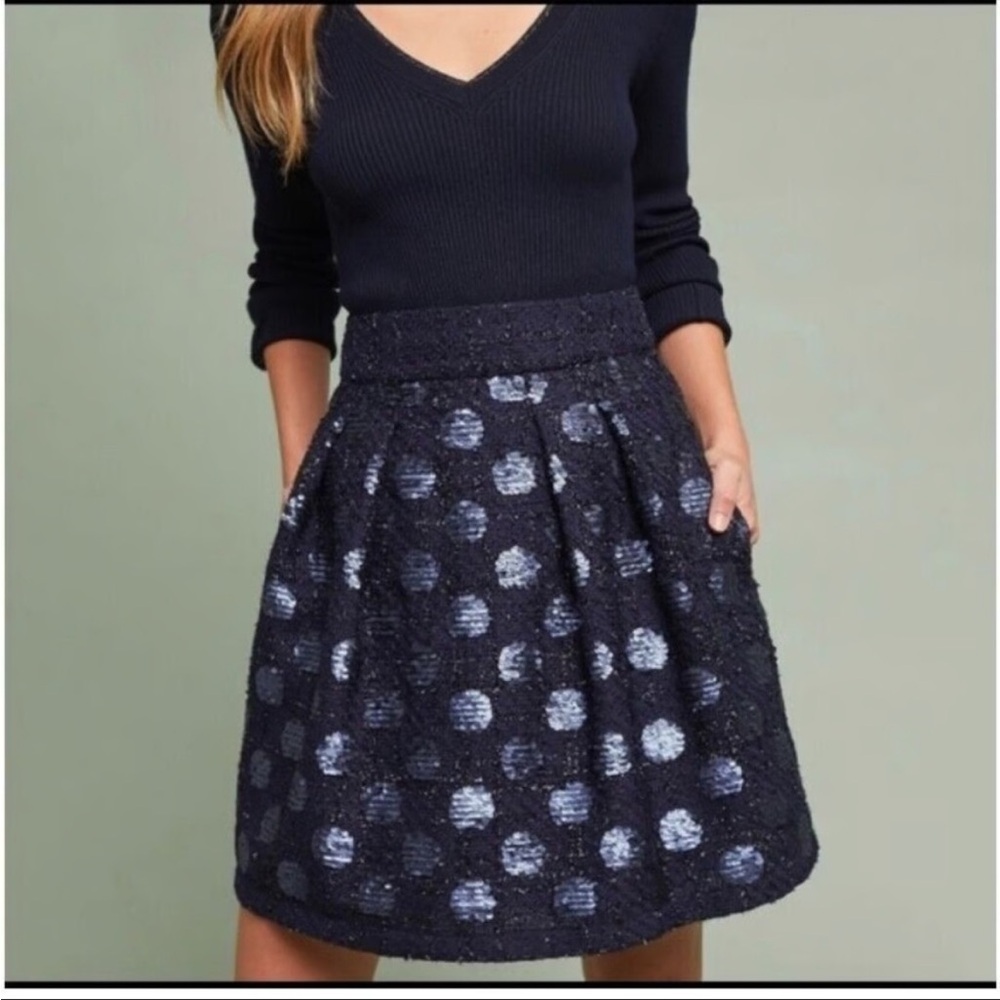 NWT Anthropologie Eva Franco Sequin Polka Dot Tweed Skirt- 6